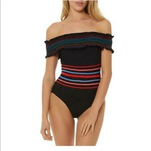 Red Carter in Stitches off shoulder bathing suit S